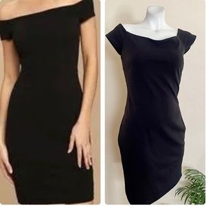 Lulu’s Bow-Getter Black Off-The Shoulder Bodycon Dress Size(M).
